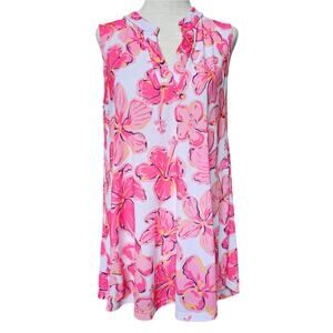 Simply Southern Pink Hibiscus V-Neck Sleeveless Tunic Top
